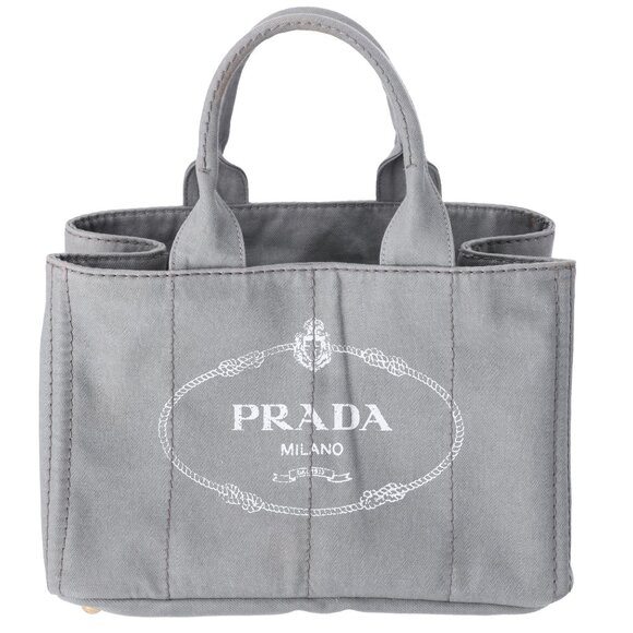 PRADA Canapa Tote Bag B1877B Gray White Denim - Picture 1 of 10